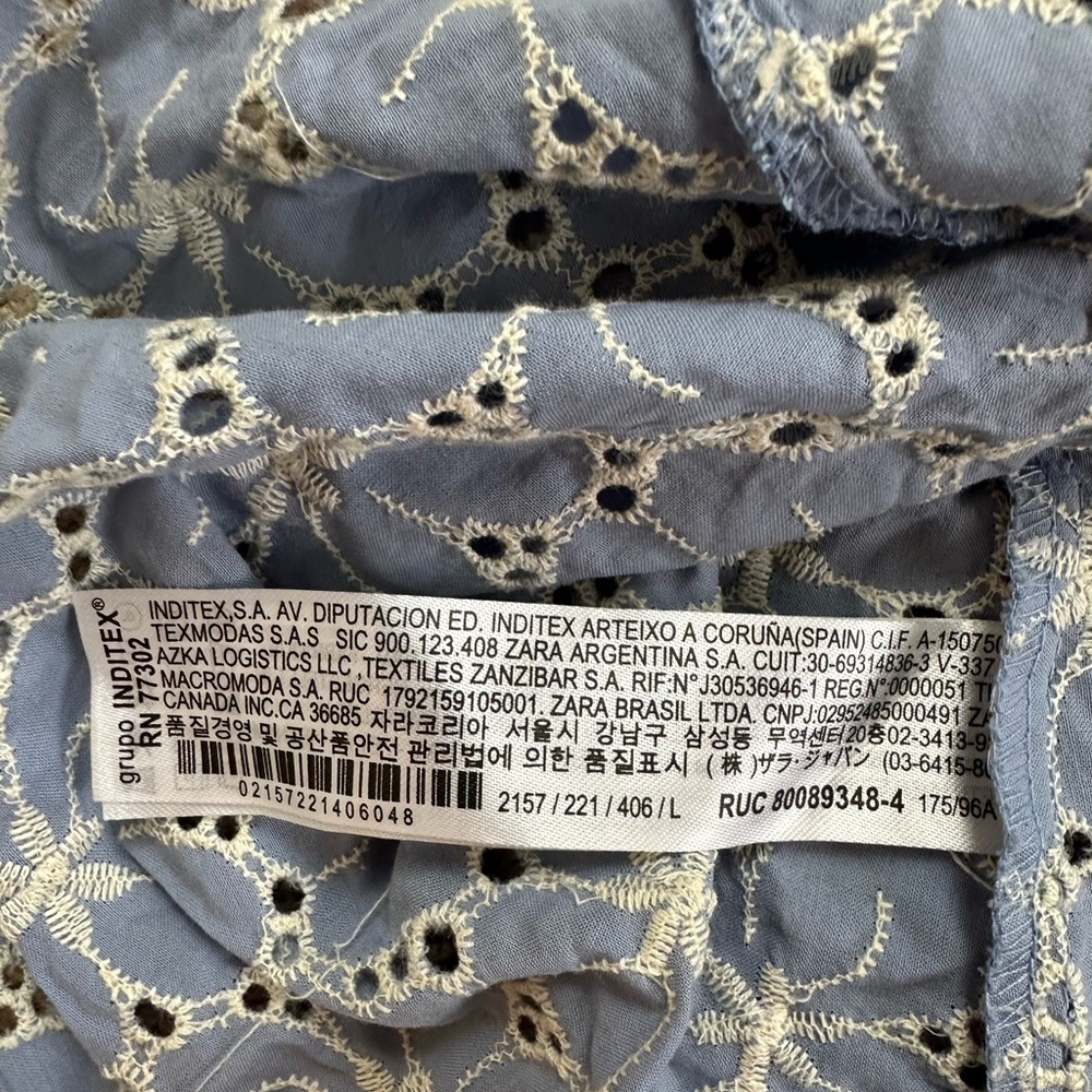 ZARA LIGHT BLUE FLORAL CUTWORK EMBROIDERY PRINT COTTON MINI DRESS - Picture 9 of 11